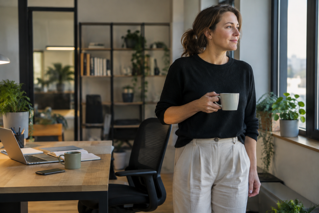 Woman leaving her desk for an afternoon break