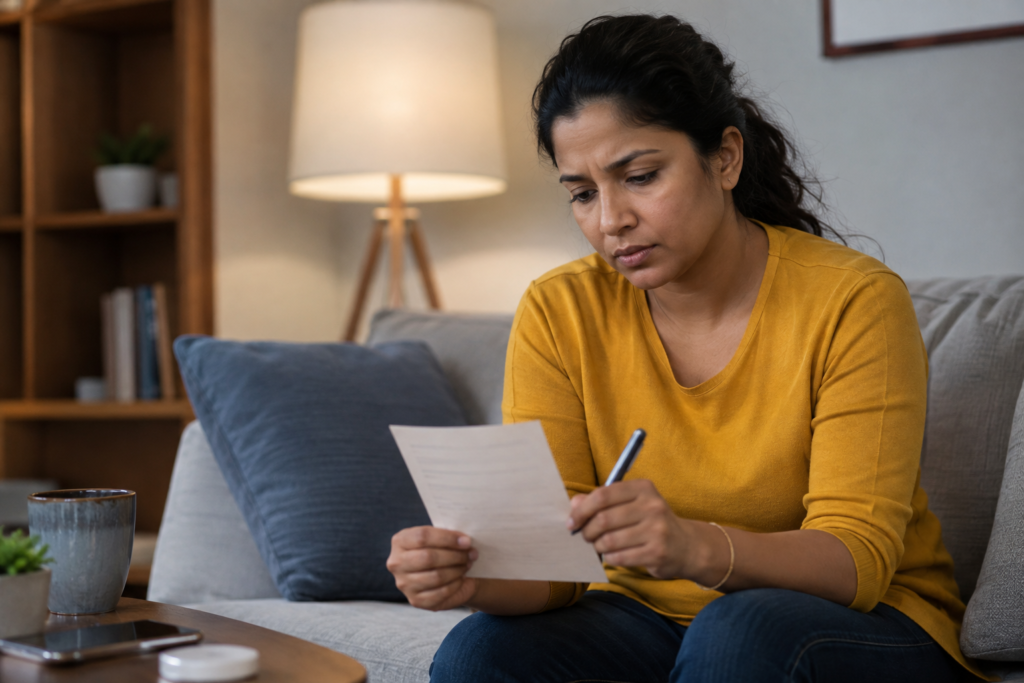 Adult reviewing a notebook before an appointment